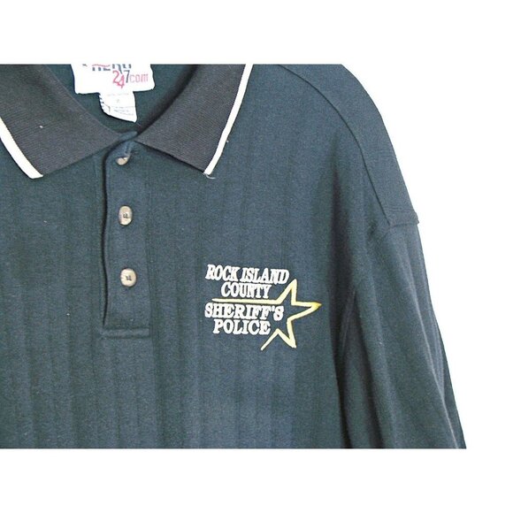 Mens Black Rock Island County IL Logo 3 Button Polo Shirt Size XL Hero 24/7 Flaw - Picture 3 of 9